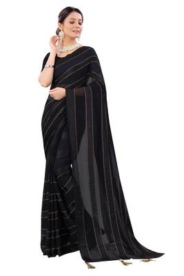 Black plain georgette saree with blouse 1