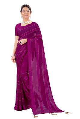 Wine plain georgette saree with blouse 1