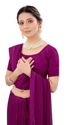 Wine plain georgette saree with blouse 2