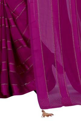 Wine plain georgette saree with blouse 3