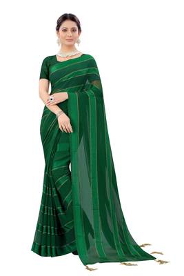 Green Plain Georgette Saree With Blouse 1