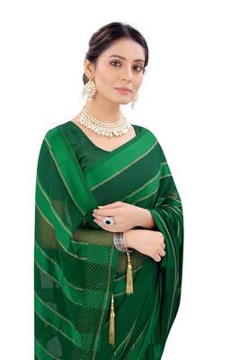 Green Plain Georgette Saree With Blouse 2
