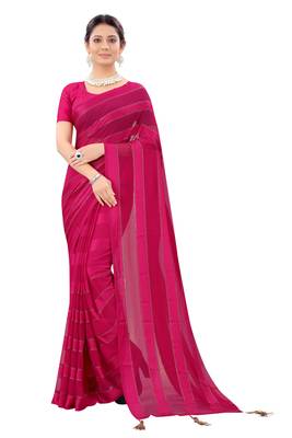 Pink Plain Georgette Saree With Blouse 1