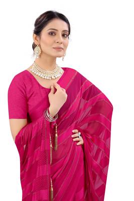 Pink Plain Georgette Saree With Blouse 2