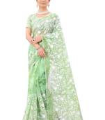 Green embroidered organza saree with blouse
