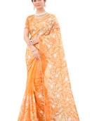 Mustard embroidered organza saree with blouse
