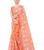 Orange embroidered organza saree with blouse