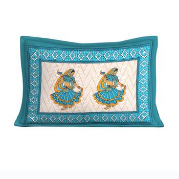 Cotton Double Bedsheet Gujari Dandiya Dance with 2 Pillow Cover (Size- 90" X 100", Color - Light Blue) 2