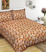 Cotton Double Bedsheet White Poppy Flowers Print with 2 Pillow Cover (Size - 90" X 100", Color - Chocolate)
