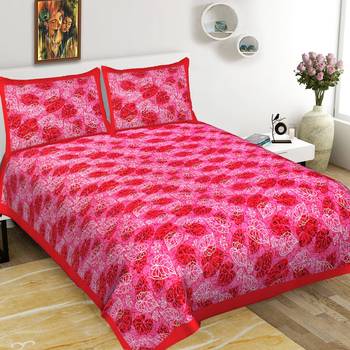 Cotton Double Bedsheet Multi Pan Print with 2 Pillow Cover (Size - 90" X 100", Color - Maroon) 1