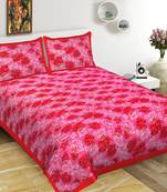Cotton Double Bedsheet Multi Pan Print with 2 Pillow Cover (Size - 90" X 100", Color - Maroon)