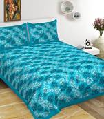 Cotton Double Bedsheet Multi Pan Print with 2 Pillow Cover (Size - 90" X 100", Color - Light Blue)