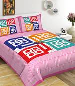 Cotton Double Bedsheet Ludo Print with 2 Pillow Cover (Size - 90" X 100", Color - Pink)