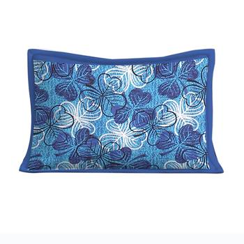 Cotton Double Bedsheet Blue Leaves Print with 2 Pillow Cover (Size - 90" X 100", Color - Blue) 2