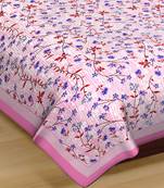 Cotton Single Bedsheet Small Leavs with bell Print with 1 Pillow Cover (Size - 60" X 90", Color - Pink)