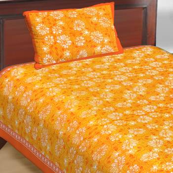 Cotton Single Bedsheet Daisy Flowers Print with 1 Pillow Cover (Size - 60" X 90", Color - Orange) 1