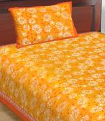 Cotton Single Bedsheet Daisy Flowers Print with 1 Pillow Cover (Size - 60" X 90", Color - Orange)