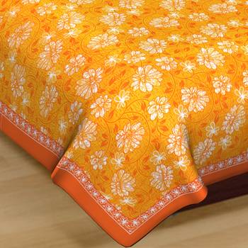 Cotton Single Bedsheet Daisy Flowers Print with 1 Pillow Cover (Size - 60" X 90", Color - Orange) 4