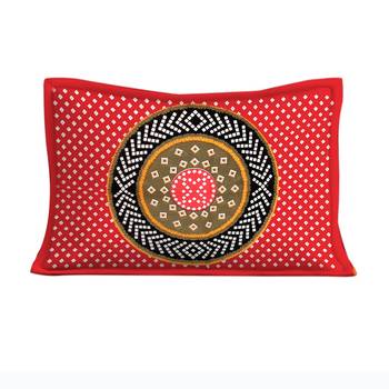 Cotton Single Bedsheet Round Bandhej Yellow Circle with 1 Pillow Cover (Size - 60" X 90", Color - Red) 3