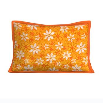 Cotton Single Bedsheet Calendual Flowers Print with 1 Pillow Cover (Size - 60" X 90", Color - Orange) 3