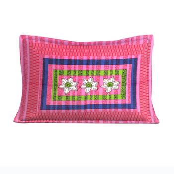 Cotton Single Bedsheet Flowers Print with 1 Pillow Cover (Size - 60" X 90", Color - Pink) 3