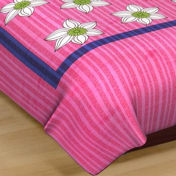 Cotton Single Bedsheet Flowers Print with 1 Pillow Cover (Size - 60" X 90", Color - Pink) 4