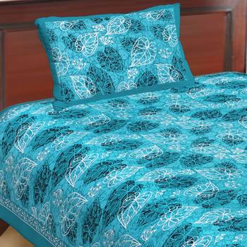 Cotton Single Bedsheet Multi Pan Printwith 1 Pillow Cover  (Size - 60" X 90", Color - Light Blue) 1