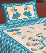 Cotton Single Bedsheet Pocoman with Umbrella with 1 Pillow Cover (Size - 60" X 90", Color - Light Blue)