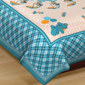 Cotton Single Bedsheet Pocoman with Umbrella with 1 Pillow Cover (Size - 60" X 90", Color - Light Blue) 4
