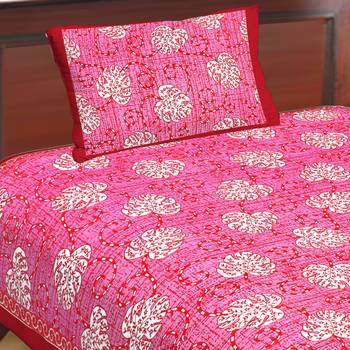 Cotton Single Bedsheet Multi Pink Pan Print with 1 Pillow Cover (Size - 60" X 90", Color - Pink) 1