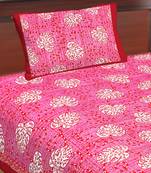 Cotton Single Bedsheet Multi Pink Pan Print with 1 Pillow Cover (Size - 60" X 90", Color - Pink)