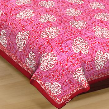 Cotton Single Bedsheet Multi Pink Pan Print with 1 Pillow Cover (Size - 60" X 90", Color - Pink) 4