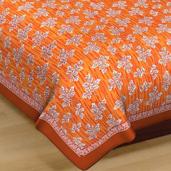 Cotton Single Bedsheet Leaves Print with 1 Pillow Cover (Size - 60" X 90", Color - Mustard) 2
