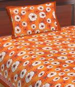 Cotton Single Bedsheet Poppy Flower Print with 1 Pillow Cover (Size - 60" X 90", Color - Mustard)