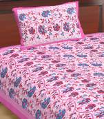 Cotton Single Bedsheet Flower Pink Bell with 1 Pillow Cover (Size - 60" X 90", Color - Pink)
