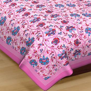 Cotton Single Bedsheet Flower Pink Bell with 1 Pillow Cover (Size - 60" X 90", Color - Pink) 4