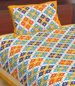 Cotton Single Bedsheet Multi Checks with 1 Pillow Cover (Size - 60" X 90", Color - Yellow)