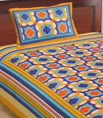 Cotton Single Bedsheet Rangoli Checks with 1 Pillow Cover (Size - 60" X 90", Color - Yellow)