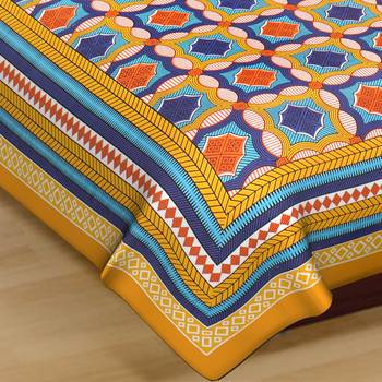 Cotton Single Bedsheet Rangoli Checks with 1 Pillow Cover (Size - 60" X 90", Color - Yellow) 4