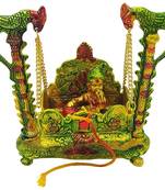 BK Creation Metal Handicrafted Pooja Jhula with Laddu Gopal (Gold_17.78 x 9.5 x 17.14 cm)
