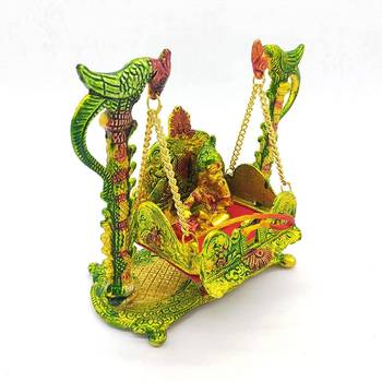 BK Creation Metal Handicrafted Pooja Jhula with Laddu Gopal (Gold_17.78 x 9.5 x 17.14 cm) 2