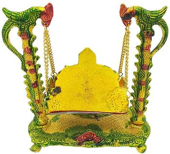 BK Creation Metal Handicrafted Pooja Jhula with Laddu Gopal (Gold_17.78 x 9.5 x 17.14 cm) 3