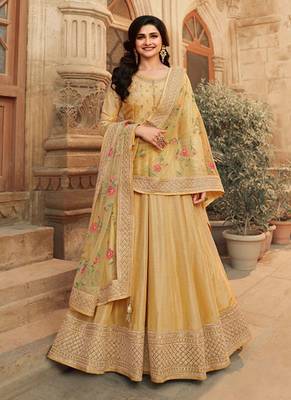 yellow silk embroidered top & bottom with  dupatta 1