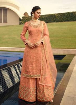 peach silk woven top & bottom with  dupatta 1