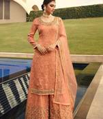 peach silk woven top & bottom with  dupatta