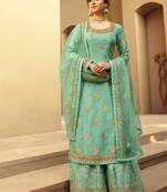 turquoise silk woven top & bottom with  dupatta