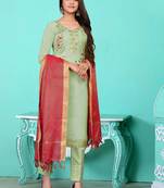 light green chanderi silk embroidered top & bottom with  dupatta