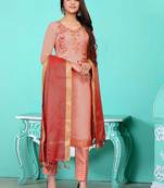 peach chanderi silk embroidered top & bottom with  dupatta