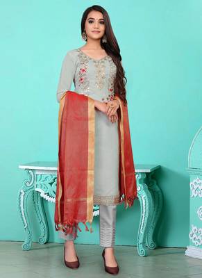 blue chanderi silk embroidered top & bottom with  dupatta 1