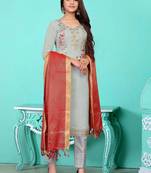 blue chanderi silk embroidered top & bottom with  dupatta